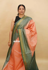 Mild Orange with Olive Green - Soft Tissue khadi zari Border with buttas